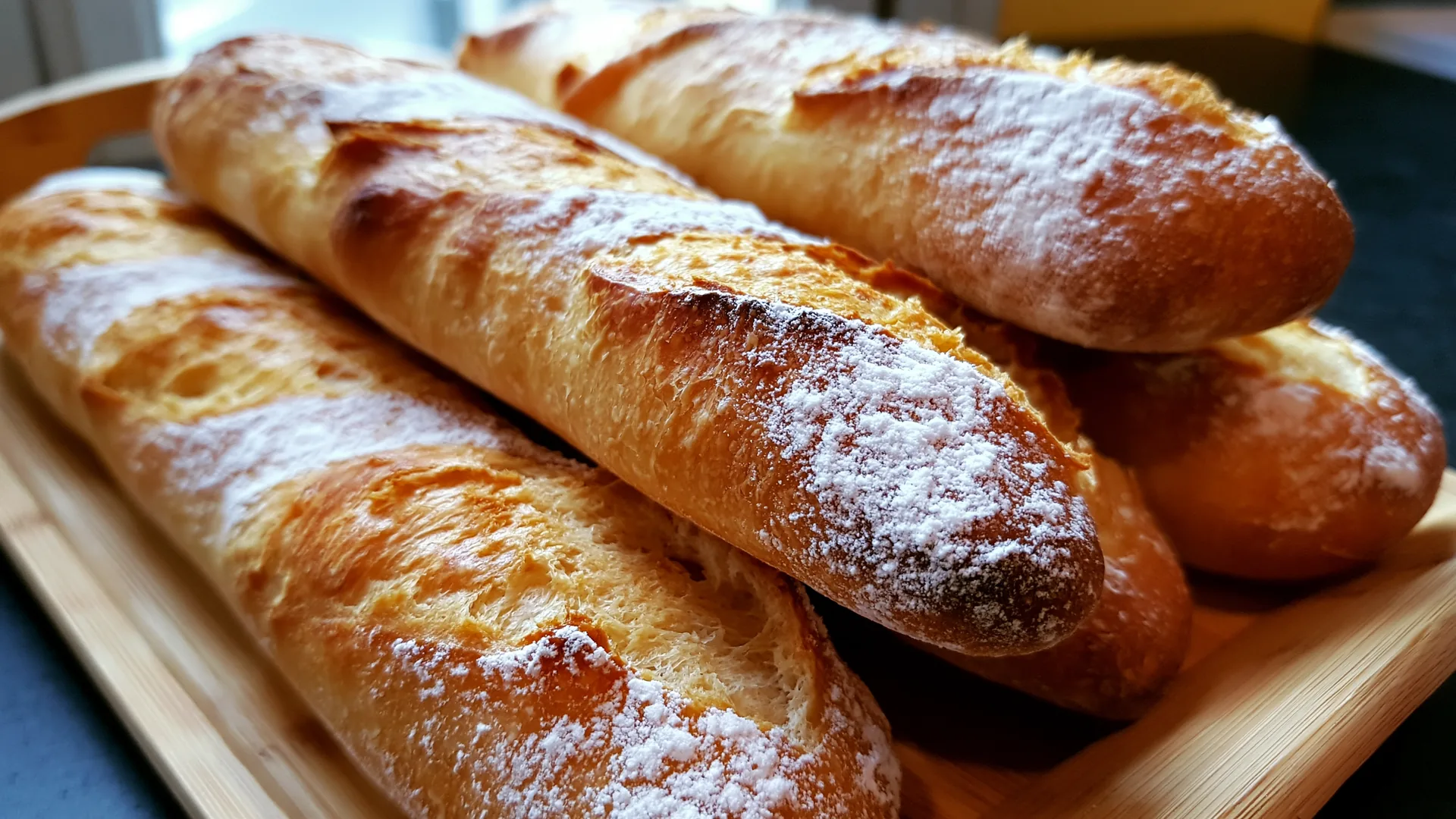 Charola de baguettes recién horneadas