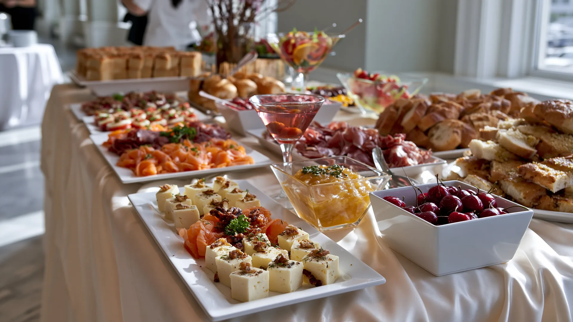 Mesa de catering con platillos para evento
