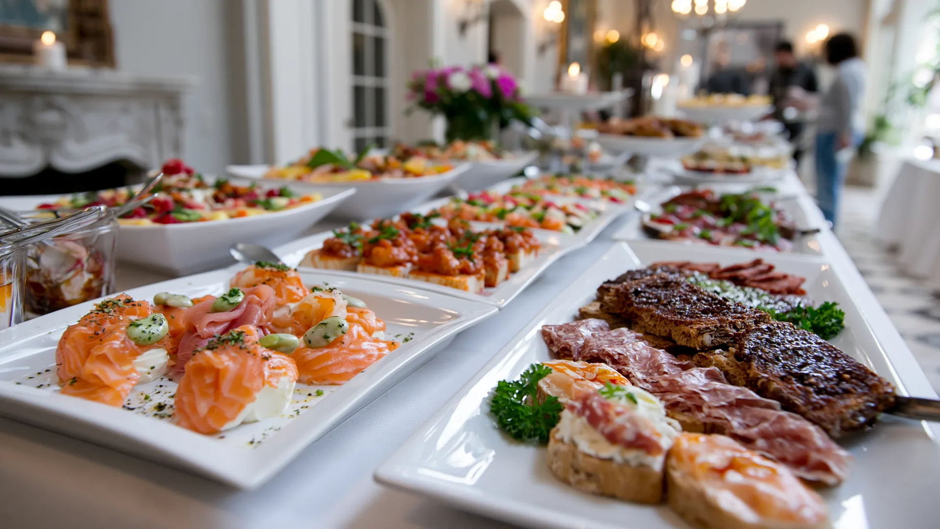 Mesa de catering con variedad de platillos