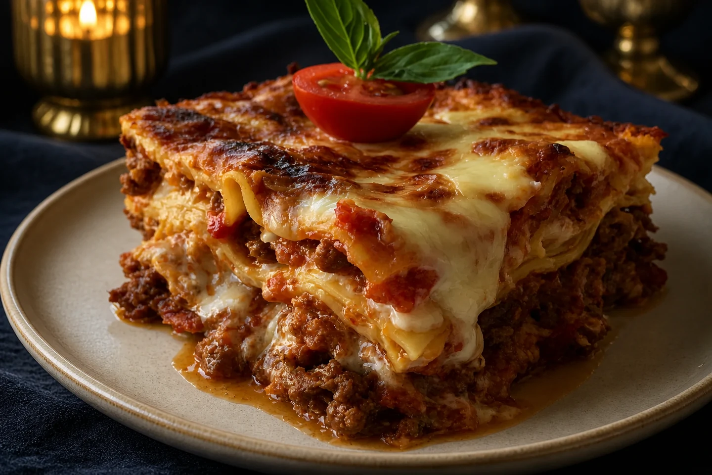 Lasaña de carne gratinada